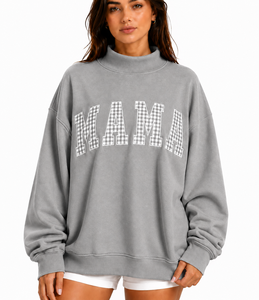 Service OEM disponible, sweat-shirt décontracté pour femme, couleur rose unie, col montant, motif à carreaux, prix de gros - Product Image 4