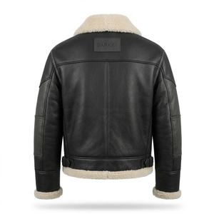 <b>Men</b> Genuine Leather <b>Shearling</b> <b>Jacket</b> Winter Warm Black Sheepskin Fur B3 Flight Bomber Coat Custom Heavyweight Aviator Apparel - Product Image 2