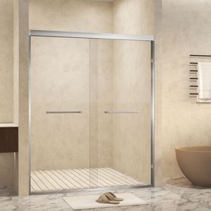 Porta Doccia Scorrevole Doppia in Acciaio Inox 50x72 Pollici, Vetro Temperato Antiesplosione, Telaio in Alluminio, Spessore 1/4 Pollici (6mm) - Product Image 2