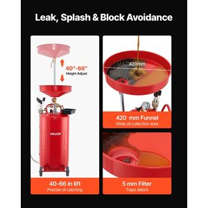 Drenador de Aceite Portátil de 21 Galones, Tanque de Drenaje de Fluidos Industrial Operado por Aire con Altura de Embudo Ajustable, Herramienta de Reparación Automotriz - Product Image 6