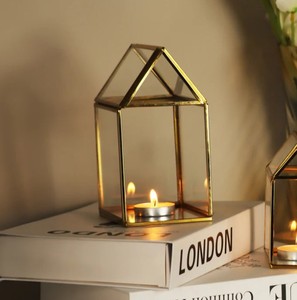 ที่ใส่เทียนแก้วสีทอง กรอบทองเหลือง เป็นมิตรกับสิ่งแวดล้อม ปราศจากสารตะกั่ว ทนความร้อน ทำด้วยมือ ตกแต่งบ้าน วางบนโต๊ะ สำหรับคริสต์มาส อีสเตอร์ - Product Image 2