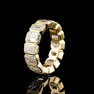 Luxury IGI Certified 9.0 ct <b>Emerald</b> Cut Lab Created Diamond Wedding <b>Ring</b> Solid Yellow Gold Bezel Set Full Eternity <b>Band</b> Factory - Product Image 2