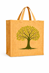 Large Jute Tote <b>Bag</b> With <b>Tree</b> Print Top Handle Hand Length Handle Eco-Friendly Reusable Shopping Grocery <b>Bag</b> - Product Image 1