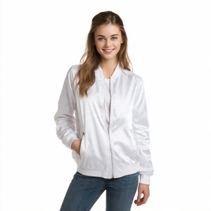 <b>Women</b> Satin Silk <b>Bomber</b> <b>Jackets</b> Loose Fit Crew Neck Zipper Satin <b>Jacket</b> <b>Women's</b> Street Satin <b>Jacket</b> Top - Product Image 1