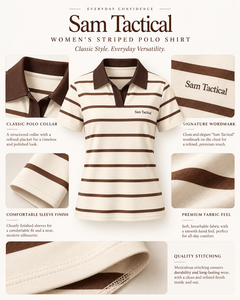 Polo rayé à manches courtes pour femme Sam Tactical, marron beige, col classique, haut décontracté, prix de gros, OEM personnalisé, mode 2026 - Product Image 4