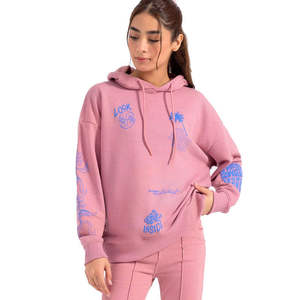 เสื้อฮู้ดดี้ผู้หญิงสีชมพูทรงโอเวอร์ไซส์ แขนยาว ผ้าคอตตอนผสม ถักทอ พิมพ์ลายตัวอักษรด้านหน้า เหมาะสำหรับใส่ในฤดูใบไม้ร่วง ระบายอากาศได้ดี - Product Image 1