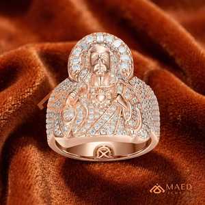 Rose Gold Sacred Heart Jesus Moissanite <b>Ring</b> Hip Hop Anillo <b>Iced</b> Out Luxury Jewelry Regalo Para Hombre Premium - Product Image 4