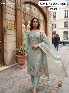 High Quality Simar Silk Blend with Intricate Khatli Hand work Straight-Fit Kurti-Pant-<b>Printed</b> Dupatta Supplier from Surat - Product Image 4