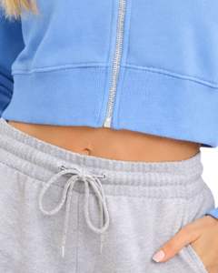 Sudadera con capucha corta para mujer, azul cielo, de algodón y forro polar, corte ajustado, estilo casual, ligera, para mujer - Product Image 6