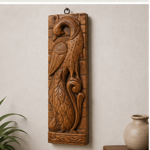 Decoración de Pared Rectangular de Madera de Acacia Hecha a Mano con Diseño Tradicional de Aves Silvestres, Decoración de Lujo para Bodas y Diwali - Product Image 5