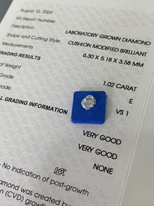 Diamante Blanco Cultivado en Laboratorio HPHT CVD de 1.02ct, Corte Cojín, Perforado con Láser, Certificado IGI, Claridad VVS, Joyería Suelta al por Mayor - Product Image 3