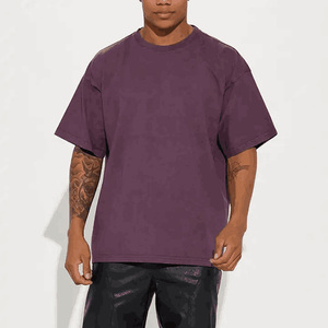 Camiseta de manga corta para hombre, de alta calidad, color liso, cuello redondo, informal, tejida, 100% algodón, corte regular, color morado, en oferta online. - Product Image 5