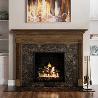 Ensemble d'outils de cheminée en laiton vieilli 5 pièces en acier robuste avec support, revêtement en poudre, pour foyer intérieur/extérieur