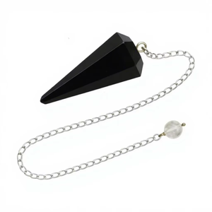 Péndulo de Cristal de Ágata Negra de Moda, Forma Triangular Facetada, Cadena Plateada con Cuentas de Piedra Transparente, Herramientas de Meditación y Radiestesia - Product Image 4