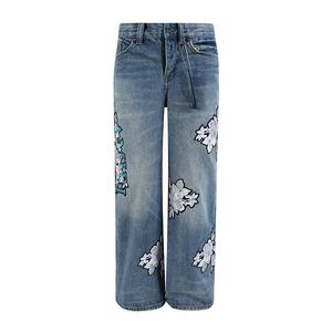 Jeans Baggy de Mezclilla Tejida Recubierta para Hombre con Logotipo Personalizado y Bordado Floral - Estilo Vintage de Lujo - Product Image 1