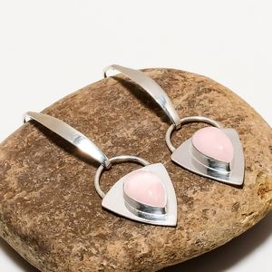 <b>Rose</b> <b>Quartz</b> Sterling Silver <b>Earrings</b> Handmade Pear Gemstone Dangle Jewelry Luxury Gift For Women - Product Image 4