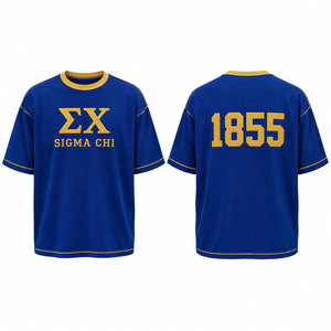 ซิกมา ชิ 1855 เสื้อยืดคอกลมแขนสั้นผู้ชายแขนแรกลันลำลองเสื้อยืดสไตล์กรีกสีฟ้าพิมพ์ลายสีทอง - Product Image 4