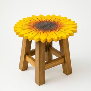 Table d'appoint en bois en forme de tournesol, peinte à la main, jaune, tabouret pour enfants, support décoratif pour chambre à coucher, salon - Product Image 5