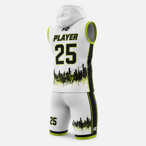 Ensemble de maillots de basket-ball à capuche F2WIN, blanc et vert, impression sublimée, évacuation de l'humidité, vêtements de sport unisexes pour adultes, prix de gros - Product Image 5