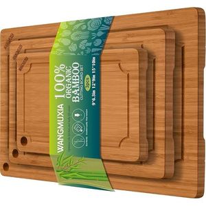 Set di 3 Taglieri in Bambù Resistenti per Cucina con Scanalature Profonde per il Succo, Superficie Carbonizzata, Design Durevole ed Elegante - Product Image 1