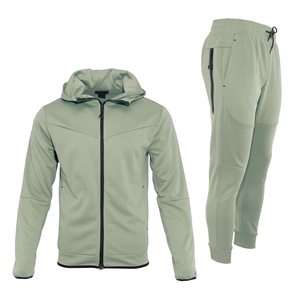 This is a Men's Two-Tone UltraTech Fleece Full-<b>zip</b> Hoodie With Zippered Sleeve <b>Pocket</b> And Matching <b>Jogger</b> Pants Tracksuit Set - Product Image 5