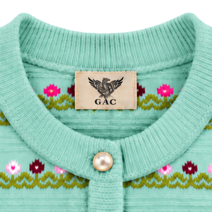 Cárdigan de punto floral de algodón suave con cuello redondo para mujer, suéteres de manga larga con botones frontales y estampado menta, venta al por mayor a granel - Product Image 5