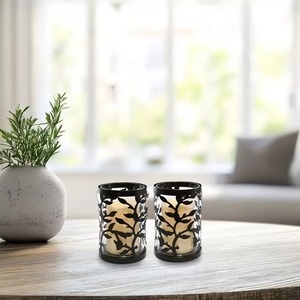 Ensemble de porte-bougies en fer noir avec motif de feuilles découpées, forme cylindrique, pour la décoration de la maison, résistant à la chaleur - Product Image 3