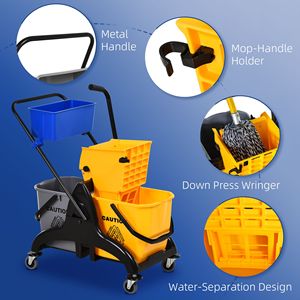 Chariot essoreur à serpillière de 6,9 gallons avec presse latérale facile, roues lisses jaunes/noires, support de manche de serpillière, chariots de nettoyage pratiques - Product Image 5