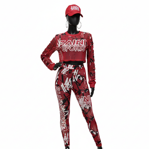 Conjunto de camiseta de malla y leggings de cintura alta para mujer, ropa deportiva ligera de poliéster y spandex elástico con estampado térmico personalizado, conjuntos para mujer - Product Image 1