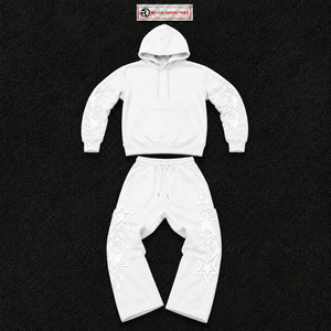 <b>Men</b>’s <b>White</b> Star Graphic Tracksuit Hoodie And <b>Jogger</b> Set Streetwear Pullover Hooded Sweatshirt Matching Sweatpants Two Piece Fit - Product Image 5