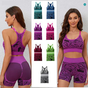 Ensemble de sport deux pièces pour femme avec soutien-gorge dos nu et short push-up, respirant, pour fitness, entraînement, yoga et natation - Product Image 1