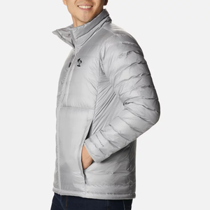 Men's <b>Light</b> Gray Hooded Puffer Jacket Stand Collar Zipper Closure Windproof Casual Winter Regular Fit Polyester Wadding Letter - Product Image 3