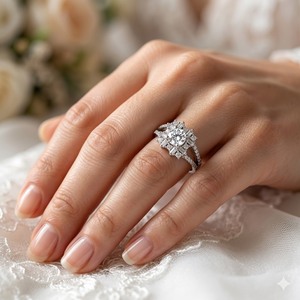 แหวนหมั้นแบบกึ่งภูเขาสำหรับผู้หญิงแหวนเพชรแท้สีทองขาว18K สีทองแท้ - Product Image 2