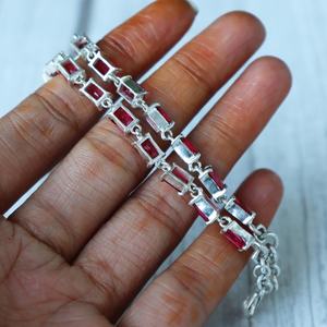 Handmade Pink Tourmaline <b>Charm</b> Bracelet 925 Sterling Silver Toggle Vintage IGI Certified Luxury Elegant Women's Gift Jewelry - Product Image 5