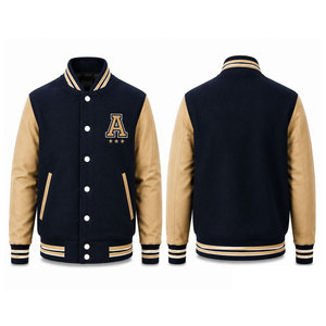 แจ็คเก็ต Letterman แบบ Snap Front สำหรับผู้ชาย งานปักลายศิลปะตามสั่ง ผ้าขนสัตว์ผสม สตรีทแวร์ แฟชั่น เสื้อคลุมกันหนาว ผู้จำหน่ายขายส่ง - Product Image 1