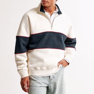 OEM Custom 100% Cotton 3d Embossed 14 Quarter Half Zip Pullover <b>Jumper</b> <b>Fleece</b> Vintage Oversized Mock Neck Sweatshirt Men - Product Image 3