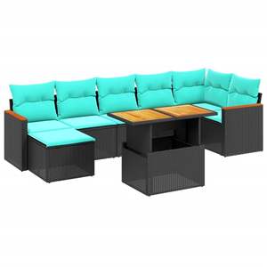 Ensemble de canapés de patio en polyrotin noir, 8 pièces, avec coussins, meubles d'extérieur pour terrasse de jardin, sièges de style contemporain pour 8 personnes - Product Image 4