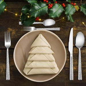 Juego de cubiertos con acabado plateado texturizado martillado, con tenedor, cuchara y cuchillo, para uso en el hogar, restaurantes, hoteles y eventos. - Product Image 5