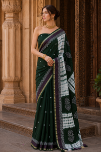 Saris en coton indien en gros, fournisseur de saris à imprimé Shibori vert, vêtements ethniques décontractés pour femmes, pack de saris de Jaipur - Product Image 2