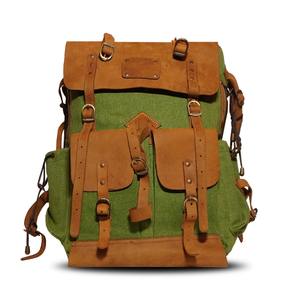 Premium Genuine Leather <b>Water</b> <b>Resistant</b> Canvas <b>Backpack</b> Travel Laptop Bag 36-55L Capacity Customizable Wholesale Private Label - Product Image 1