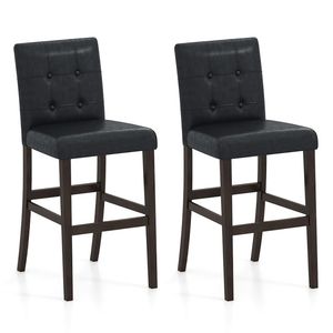 Set of 2 PVC Dining <b>Leather</b> Bar <b>Stools</b> with Solid Wood Legs - Product Image 3