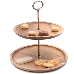 Support à gâteau en bois naturel et métal, design exclusif, pour célébrations d'anniversaire, outil de service de desserts, à prix réduit - Product Image 2