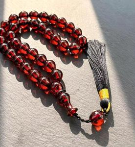 HASAN CRAFT Perles de prière de luxe faites à la main en cristal rouge à motif géométrique, rondes et polies, religieuses, islamiques, Ramadan - Product Image 4