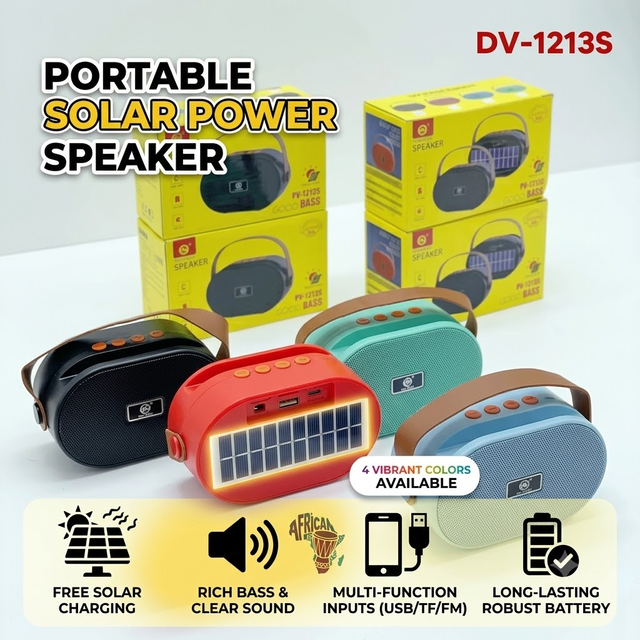 DV-1213S Solar Power  Speaker with Hand Strap Mini Wireless Soundbox Outdoor Bass Subwoofer Wholesale
