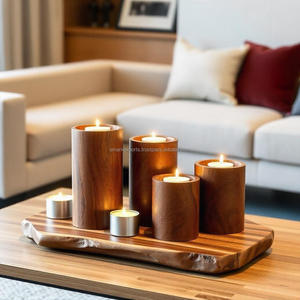 Tarro de vela de madera de mango cilíndrico de inspiración ecológica hecho a mano para decoración rústica del hogar ambiente festivo y regalos reflexivos - Product Image 5