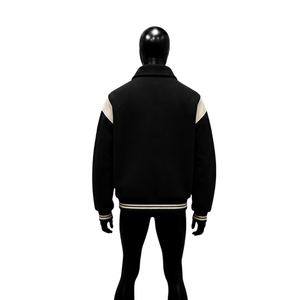Chaqueta Varsity Negra y Crema para Hombre, Estilo Clásico Bomber de Béisbol, con Aspecto de Lana, Cierre Frontal con Cremallera, Ropa Casual de Calle, Prenda Exterior de Moda - Product Image 2