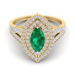 Anillos de Compromiso REYES Hechos a Mano en Oro Sólido de 14K con Corte Marquesa y Esmeralda de 1 Quilate para Mujer, Joyería con Diamantes Certificados por IGI - Product Image 6