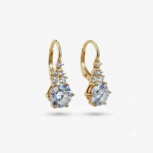 Luxury Cluster Lever back <b>Earrings</b> 925 Sterling Silver Round Lab Grown Diamond <b>Fine</b> Jewelry 14K Gold EF Color Wedding <b>Earrings</b> - Product Image 1