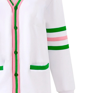 2026 New Arrival Wholesale Custom Sorority Cardigan <b>White</b> Fleece Green Pink Button Front Unisex Eco-Friendly <b>V</b>-<b>Neck</b> <b>Sweater</b> - Product Image 5