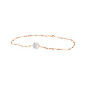 Pulsera de Oro Rosa con Diamantes, Corte Redondo y Baguette, Engaste en Bisel, Cadena de Eslabones, Joyería Clásica para Uso Diario de Mujer - Product Image 4